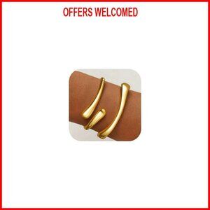 18K Gold Plated Chunky Twist Bangle Bracelet Set Adjustable 7.5"